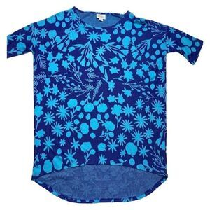 LuLaRoe IRMA Blue Aqua Floral Knit Tunic Top XXS‎